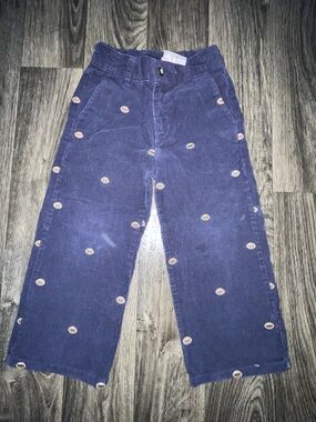 Janie and Jack Navy Corduroy Girls' Pants with Pink Embroidered Dots